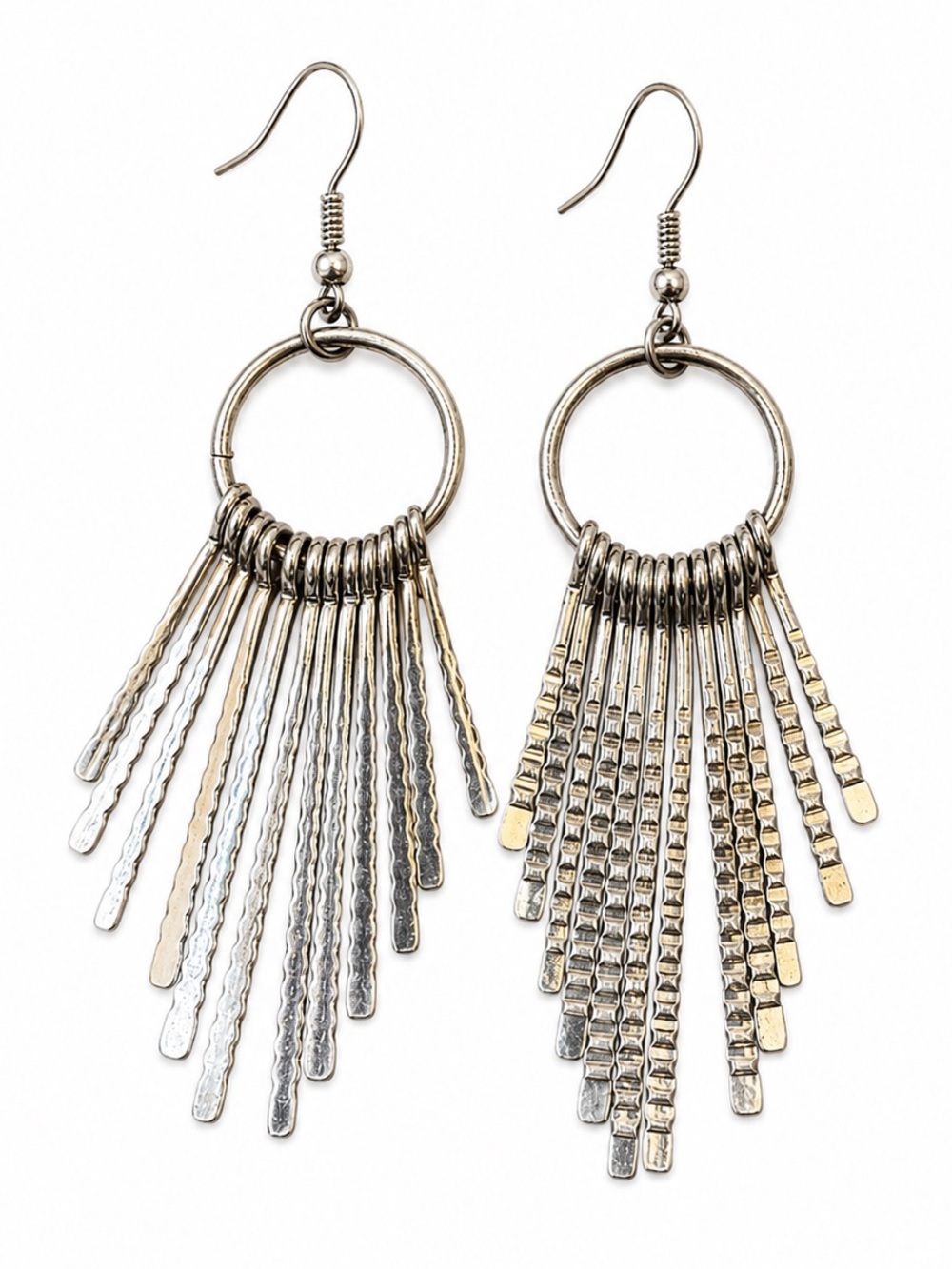 Lucky You Silver Fringe Hoop Earrings Boho Statement Dangle Earrings NWT
